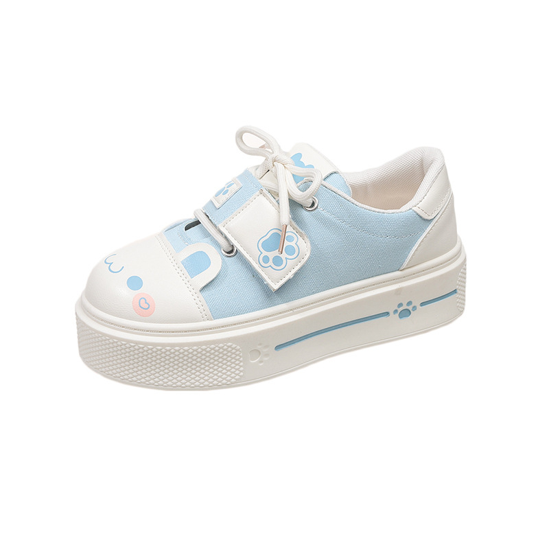 Valged kanvaskingad ümmarguse ninaga, PU ülaosa, paks platvorm, eesmine šnöörimisega