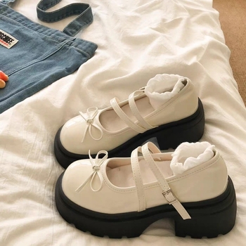 Naiste Mary Jane kingad, jaapani stiilis, madal avaus, ümmargune varvas, PU ülaosa, paks tald