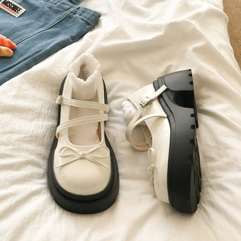 Naiste Mary Jane kingad, jaapani stiilis, madal avaus, ümmargune varvas, PU ülaosa, paks tald