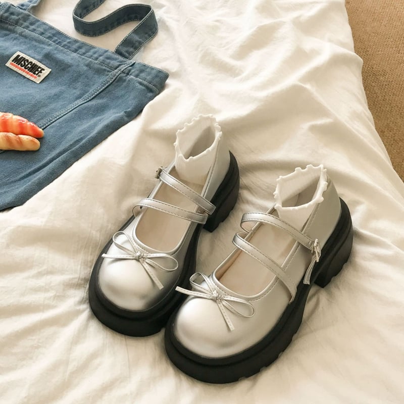 Naiste Mary Jane kingad, jaapani stiilis, madal avaus, ümmargune varvas, PU ülaosa, paks tald