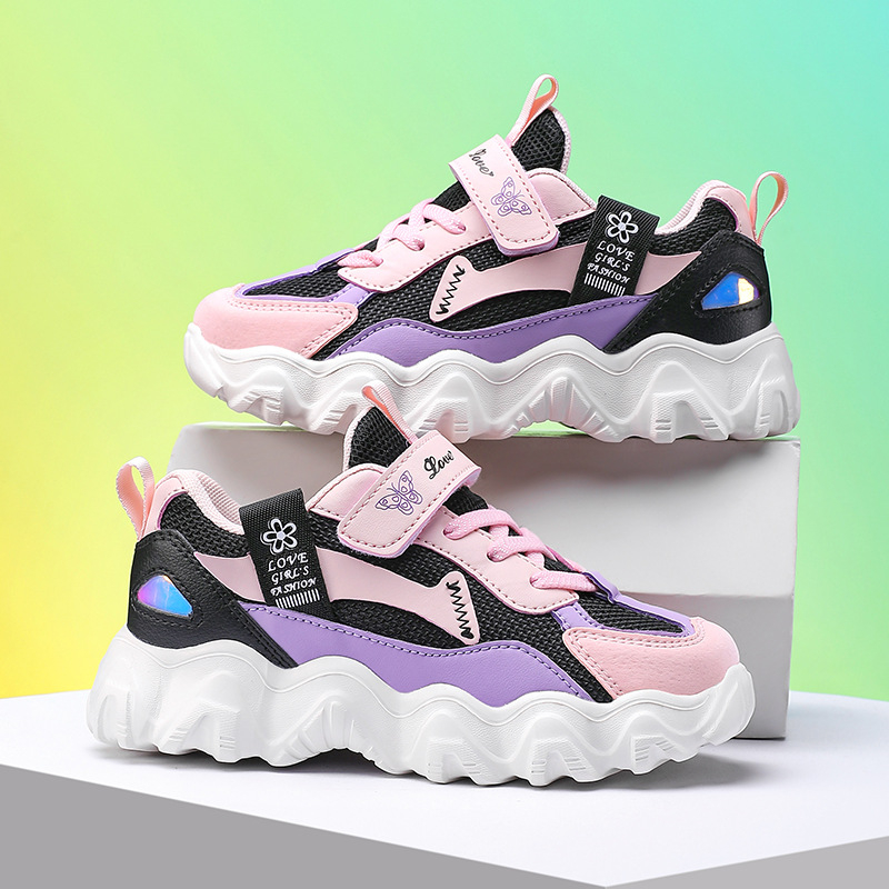 Tüdrukute tossud Kevad 2025: võrkkatte ülemine, Velcro kinnitamine, värviplokk, komposiitpõhi