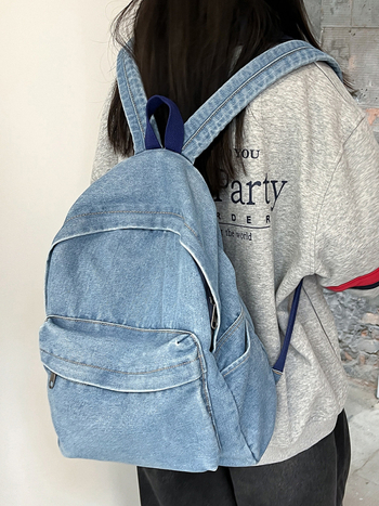 Unisex denim batoh pre voľný čas, objem 20–35 L, priečinok na 13-palcový notebook, vzdušné ramenné popruhy s vankúšom vzduchu, jednofarebný vzor