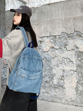Unisex denim batoh pre voľný čas, objem 20–35 L, priečinok na 13-palcový notebook, vzdušné ramenné popruhy s vankúšom vzduchu, jednofarebný vzor