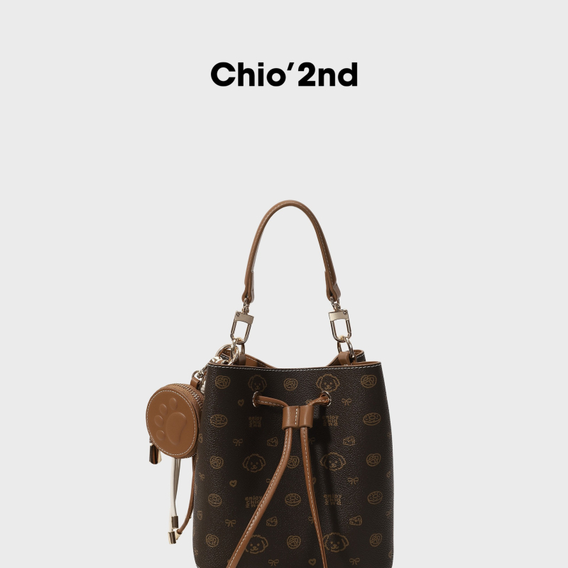 Geantă tip găleată cu trei bretele, unisex, broderie, buzunar interior cu fermoar