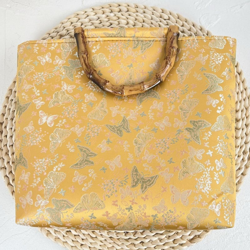 Hanfu stiilis Jacquard kotis bambuse sõlmega, polüester, tõmblukk, lõuend vooder, telefoni tasku