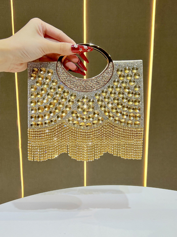 Õhtune crossbody kott rhinestone tasseliga – polüester, väike ruudukujuline kuju, magnetlukust, telefoni ja dokumentide taskud, 2025 kevad