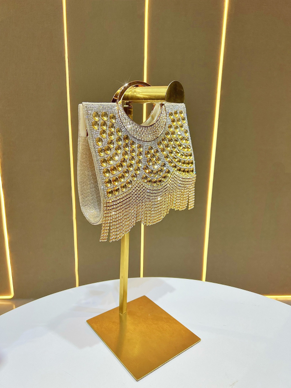 Õhtune crossbody kott rhinestone tasseliga – polüester, väike ruudukujuline kuju, magnetlukust, telefoni ja dokumentide taskud, 2025 kevad