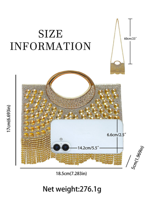 Õhtune crossbody kott rhinestone tasseliga – polüester, väike ruudukujuline kuju, magnetlukust, telefoni ja dokumentide taskud, 2025 kevad