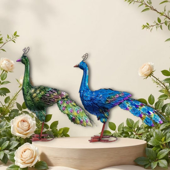 Kovový ozdobný prvok s pauním chvostom, odnímateľný, na záhradu aj na stôl — materiál železo, štýl ľahká luxus