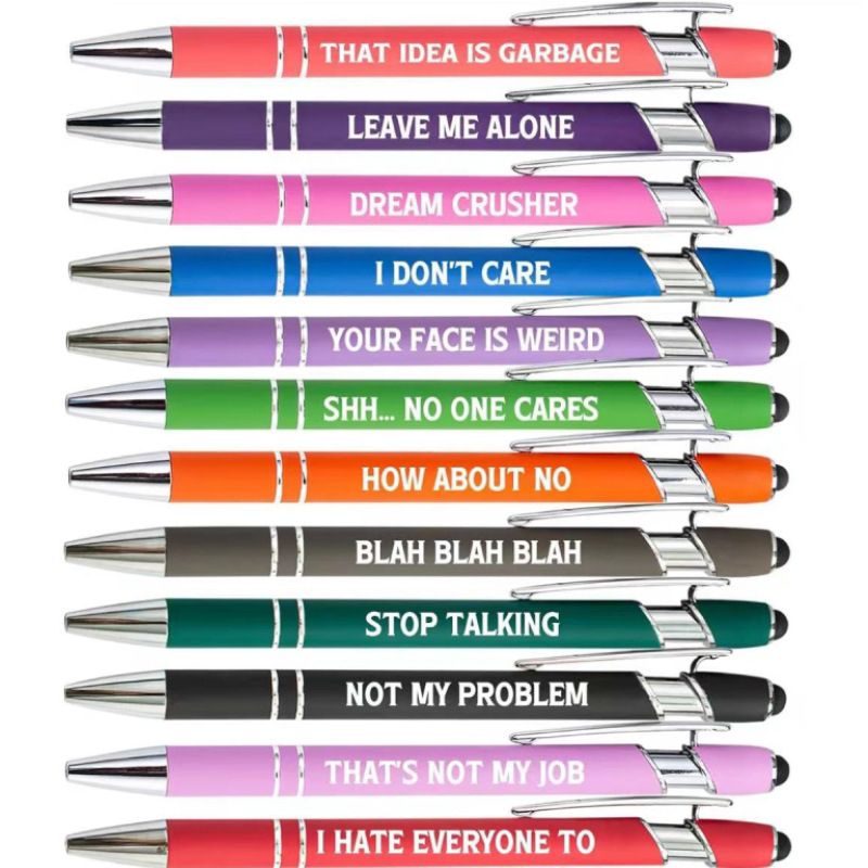 Set guľôčkových pier s inšpiratívnymi citátmi — kovové telo, hrot guľôčkový, balenie v krabici, nevymažateľné