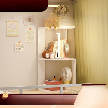 Krevetni kutni polic s 6 slojeva i noćnim ormarićem – kutna knjižnica uz krevet, nordijski stil, umjetna ploča