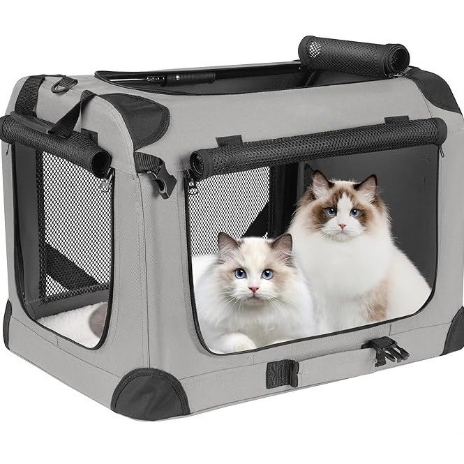 Geantă de transport pentru animale pentru mașină – pentru două pisici și câini mici/medii, poliester, cod produs Fzcw1014, design monocrom, rigiditate medie