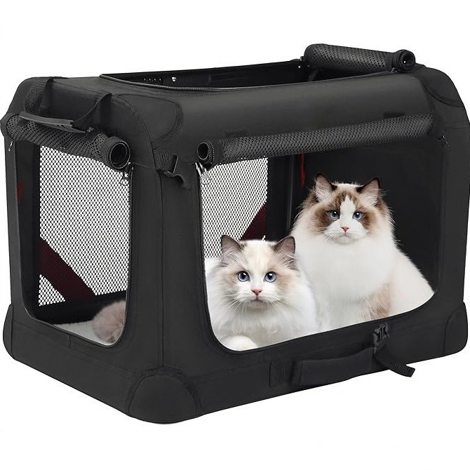 Geantă de transport pentru animale pentru mașină – pentru două pisici și câini mici/medii, poliester, cod produs Fzcw1014, design monocrom, rigiditate medie