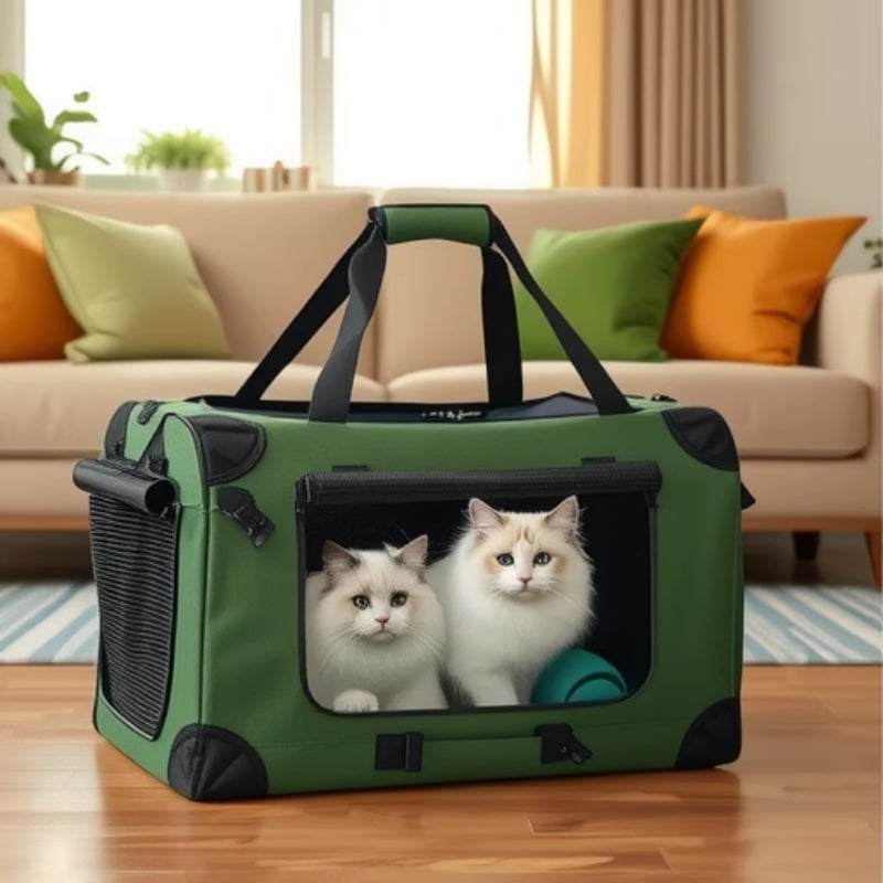 Geantă de transport pentru animale pentru mașină – pentru două pisici și câini mici/medii, poliester, cod produs Fzcw1014, design monocrom, rigiditate medie