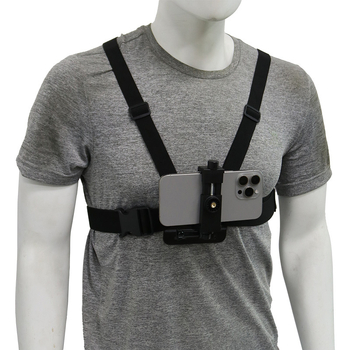 Kit suport telefon pentru curea de piept frontal — compatibil universal, din plastic + bandă elastică, logo imprimabil