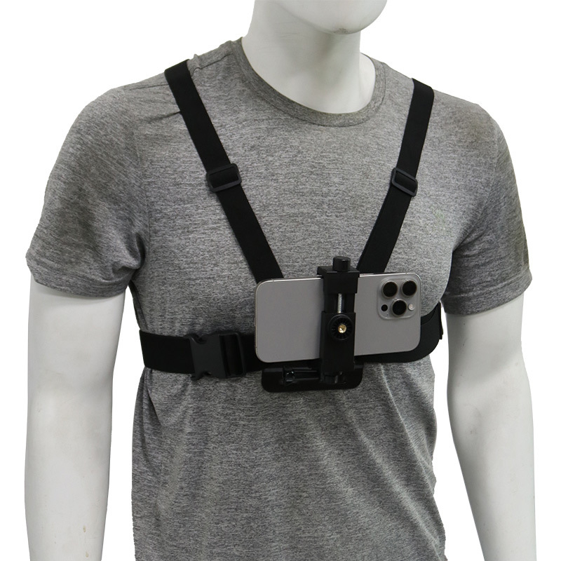 Kit suport telefon pentru curea de piept frontal — compatibil universal, din plastic + bandă elastică, logo imprimabil