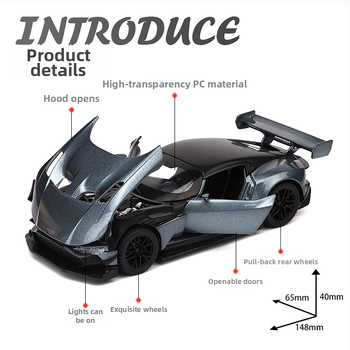 Zliatinový 1:32 závodný model auta so svetelnými efektmi a zvukom, batériový pohon