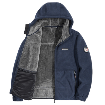 Muška dvostrano fleece jakna za zimu, stojeći ovratnik, zatvarač, slobodan kroj, 100% poliester fleece, bez podstave, jednofarbna