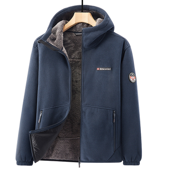 Muška dvostrano fleece jakna za zimu, stojeći ovratnik, zatvarač, slobodan kroj, 100% poliester fleece, bez podstave, jednofarbna