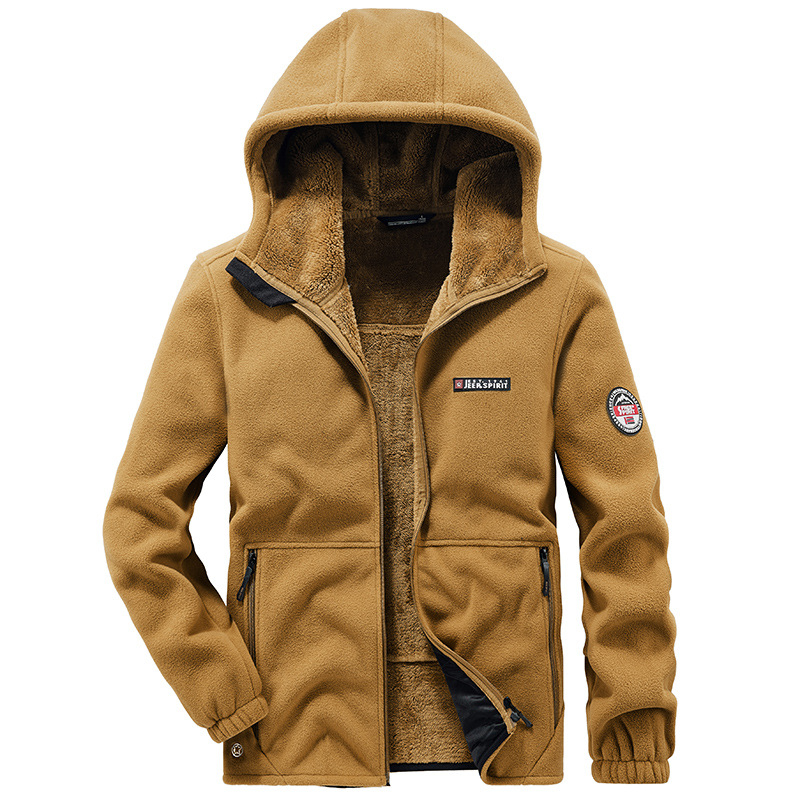 Muška dvostrano fleece jakna za zimu, stojeći ovratnik, zatvarač, slobodan kroj, 100% poliester fleece, bez podstave, jednofarbna