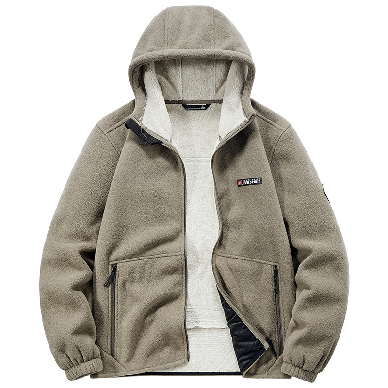 Muška dvostrano fleece jakna za zimu, stojeći ovratnik, zatvarač, slobodan kroj, 100% poliester fleece, bez podstave, jednofarbna