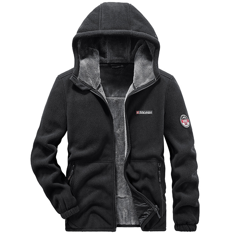 Muška dvostrano fleece jakna za zimu, stojeći ovratnik, zatvarač, slobodan kroj, 100% poliester fleece, bez podstave, jednofarbna