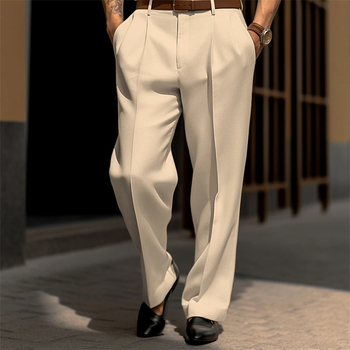 Muške lanene hlače ravnog kroja, lagani poslovni stil, svakodnevna upotreba, četiri sezone, jesen 2025