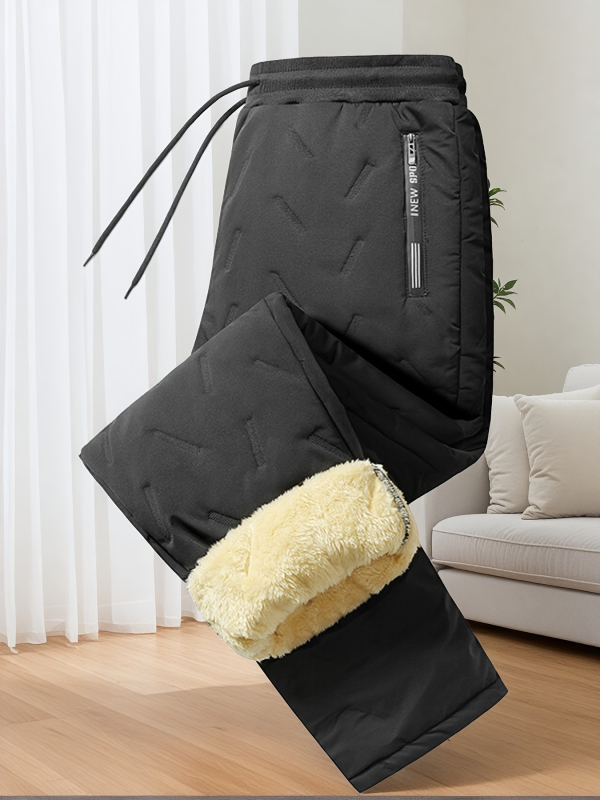 Muške zimske hlače s flis podstavom, ravni kroj, srednji pojas, 100% poliester