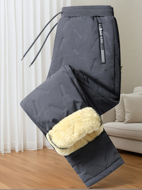 Muške zimske hlače s flis podstavom, ravni kroj, srednji pojas, 100% poliester