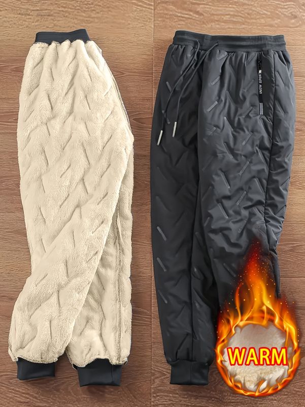 Muške zimske hlače s flis podstavom, ravni kroj, srednji pojas, 100% poliester