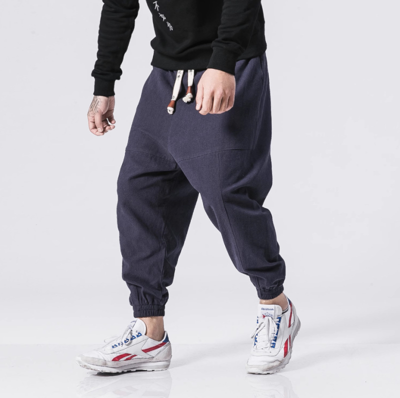 Харем панталони, японски ретро стил, свободна кройка, висока талия, памучна материя