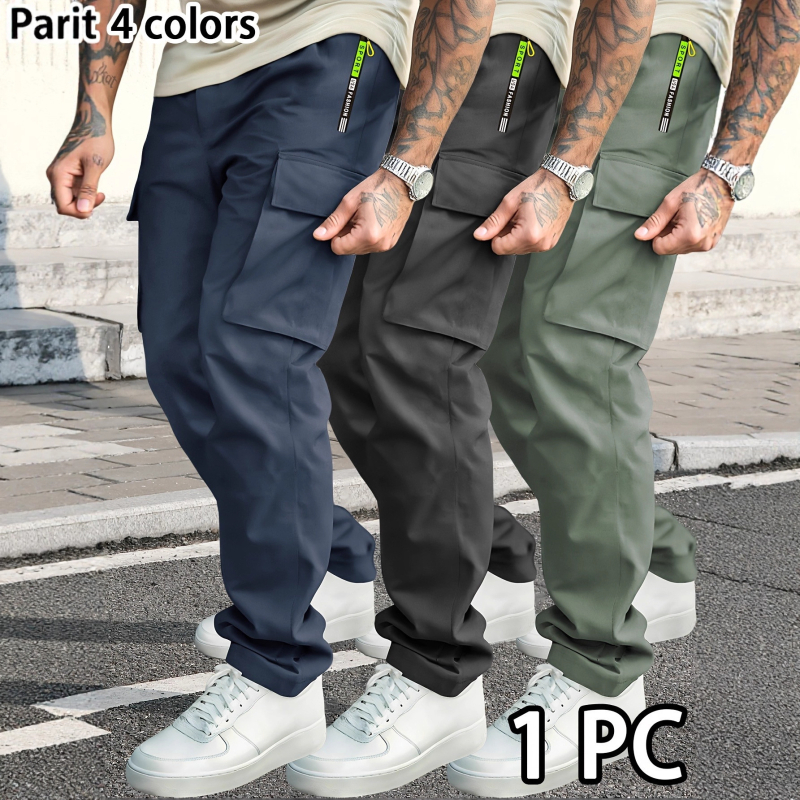 Мъжки ежедневни панталони с прав крак, средна талия, полиестер, едноцветни