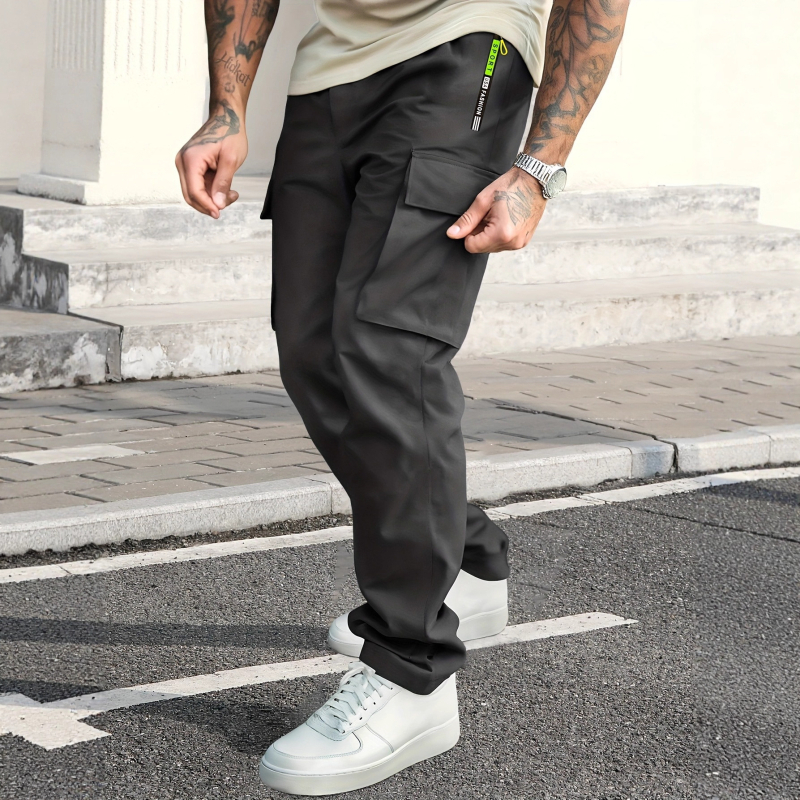 Мъжки ежедневни панталони с прав крак, средна талия, полиестер, едноцветни