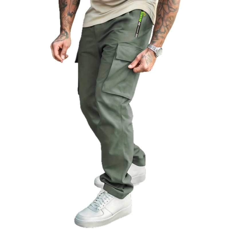 Мъжки ежедневни панталони с прав крак, средна талия, полиестер, едноцветни