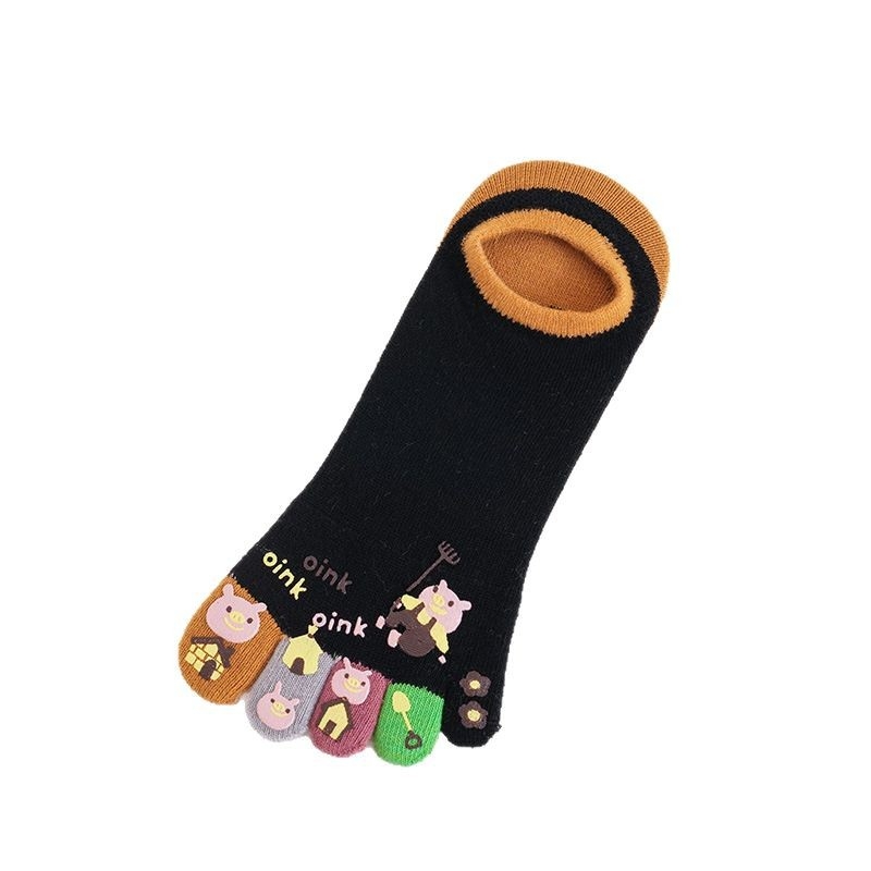 Памучни чорапи с пет пръста за лято, мрежести, антифрикционни, анимационен карикатурен дизайн, къс маншет, съдържание на памук 80–90%