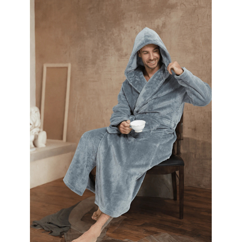 Νυχτερινή ρόμπα από νάιλον με κουκούλα, διπλό στρώμα, στυλ πουλόβερ, αίσθηση πολυτέλειας