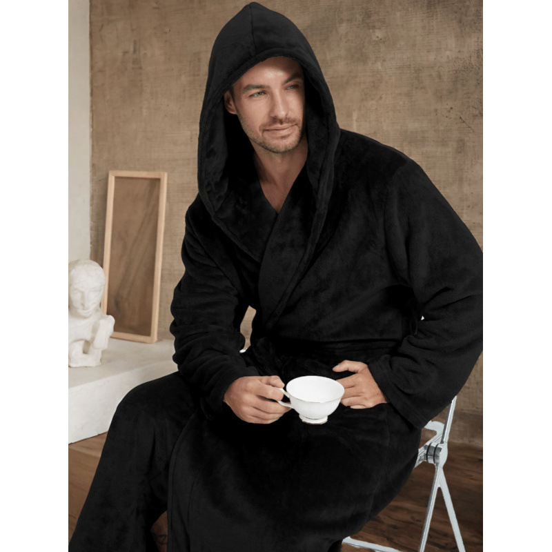 Νυχτερινή ρόμπα από νάιλον με κουκούλα, διπλό στρώμα, στυλ πουλόβερ, αίσθηση πολυτέλειας