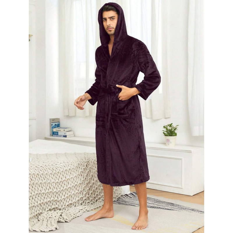 Νυχτερινή ρόμπα από νάιλον με κουκούλα, διπλό στρώμα, στυλ πουλόβερ, αίσθηση πολυτέλειας