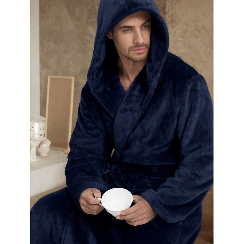 Νυχτερινή ρόμπα από νάιλον με κουκούλα, διπλό στρώμα, στυλ πουλόβερ, αίσθηση πολυτέλειας