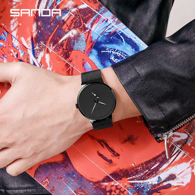 Muški kvarc sat 1059, japanski importiran mehanizam, vodootpornost 30M, mrežasti kaiš od nehrđajućeg čelika, promjer brojčanika 40,5 mm