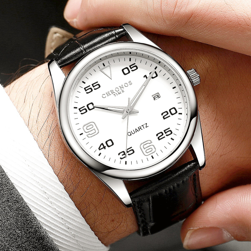 CH52 kvarcni sat s kožnim remenom, otporan na vodu do 30 m, kućište od cinkovog legura