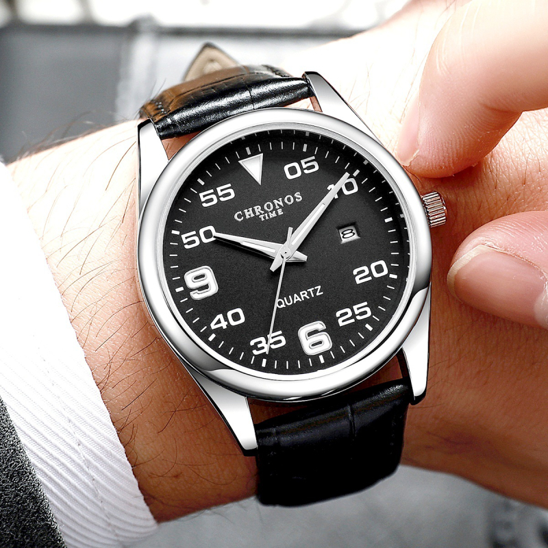 CH52 kvarcni sat s kožnim remenom, otporan na vodu do 30 m, kućište od cinkovog legura