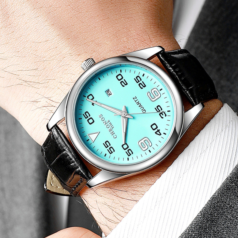 CH52 kvarcni sat s kožnim remenom, otporan na vodu do 30 m, kućište od cinkovog legura