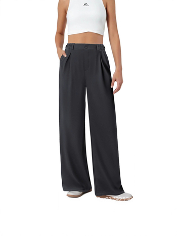 Ženske formalne široke hlače s elastičnim strukom, prednje plisirane i džepovi, poliester-spandeks tkanina