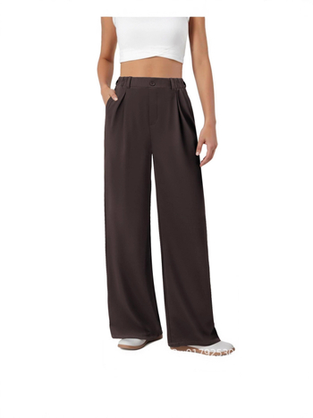 Ženske formalne široke hlače s elastičnim strukom, prednje plisirane i džepovi, poliester-spandeks tkanina