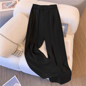 Široke hlače, srednji pojas, dugi, jednostavna tkanina s elastanom, srednja elastičnost