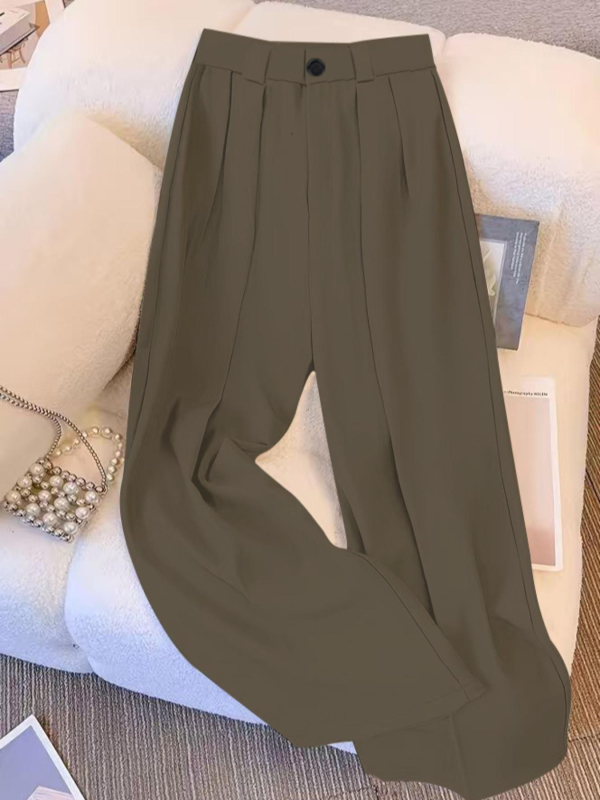 Široke hlače, srednji pojas, dugi, jednostavna tkanina s elastanom, srednja elastičnost