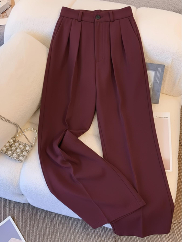 Široke hlače, srednji pojas, dugi, jednostavna tkanina s elastanom, srednja elastičnost