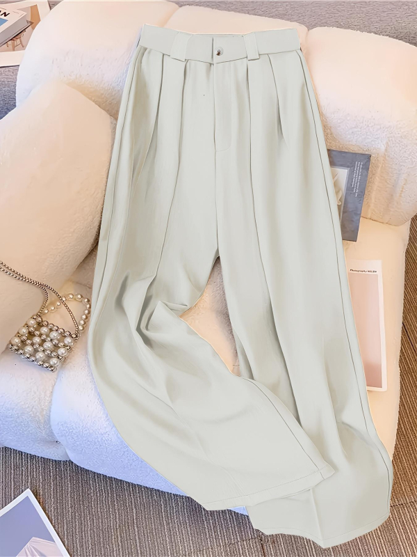 Široke hlače, srednji pojas, dugi, jednostavna tkanina s elastanom, srednja elastičnost