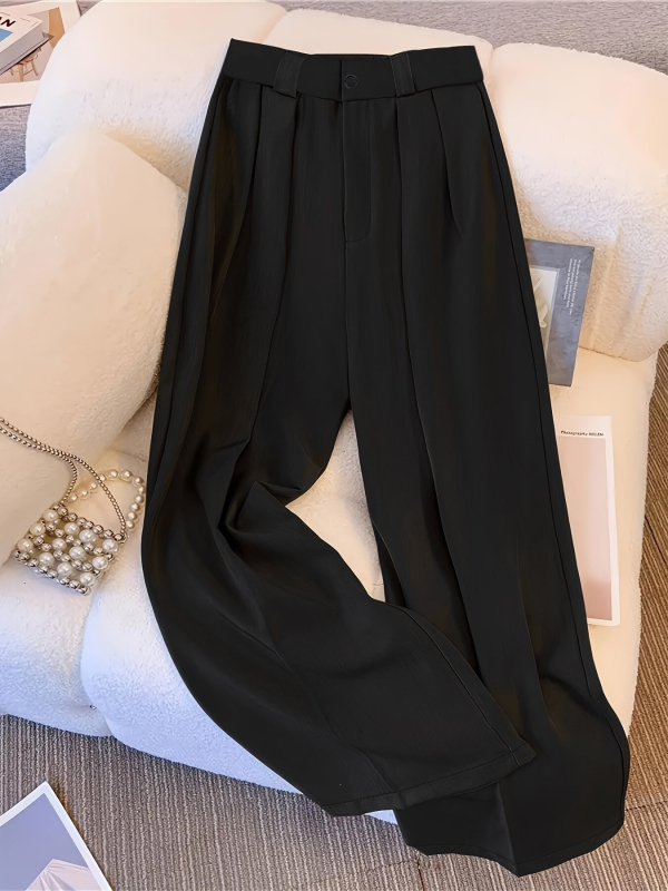 Široke hlače, srednji pojas, dugi, jednostavna tkanina s elastanom, srednja elastičnost